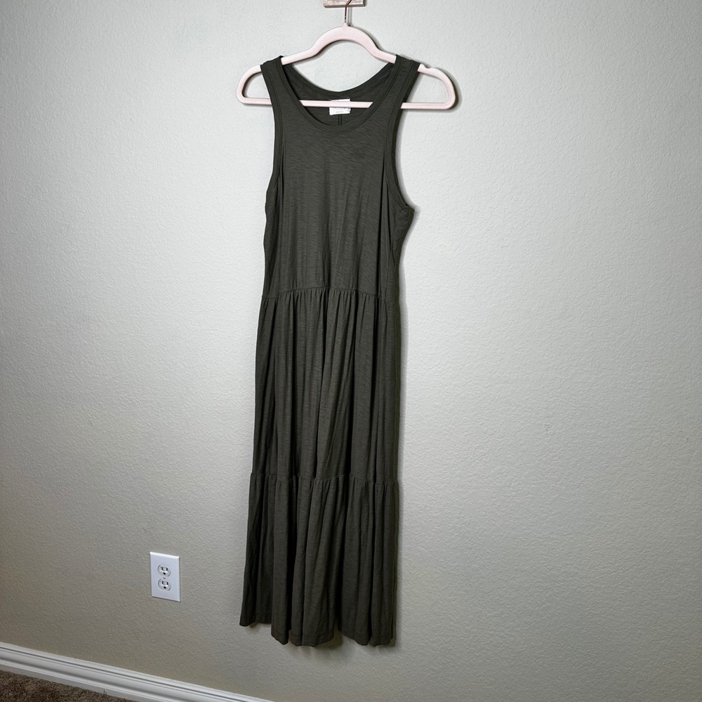 Nation LTD Melissa Tiered Olive Green Pima Cotton Slub Maxi Dress Small Earthy